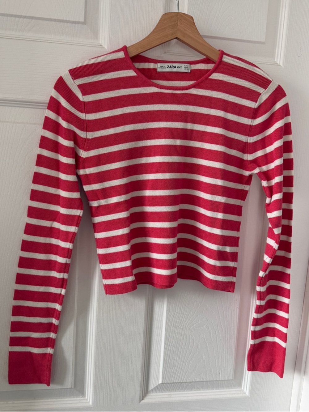 Zara Knit Pink and White Striped Long Sleeve Top